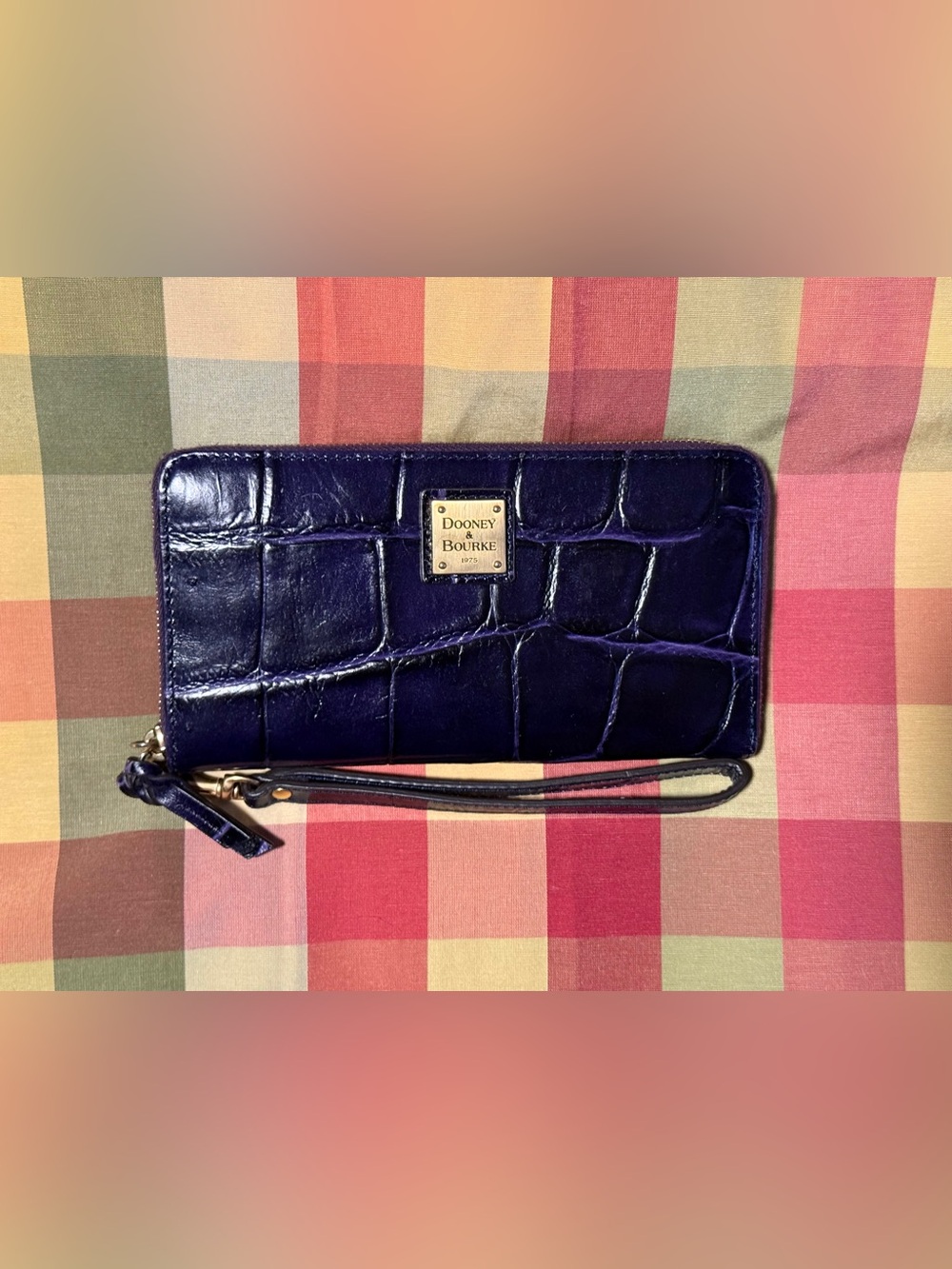 Dooney & Bourke Deep Purple Croc-Embossed Leather Zip Wallet